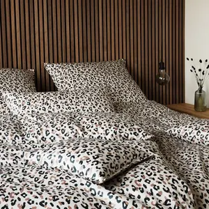 Элегантный комплект постельного белья из сатина Мако, леопардовый принт, черно-песочный цвет, размер 155х220+40х80 Elegante