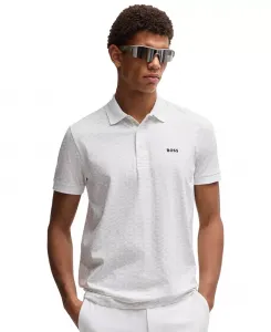 Мужская хлопковая поло Paddy с принтом и эластичной тканью Hugo Boss, белый
