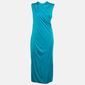 Синяя трикотажная ткань Versace с драпировкой, облегающая фигуру, синий