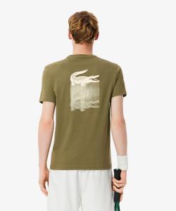 Футболка с эффектом градиента, логотипом крокодила на спине и принтом из ультрасухой ткани.