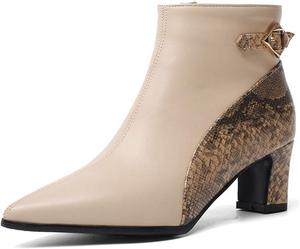 Женские элегантные ботильоны MIOKE с заостренным носком, модной молнией, грубой массивной средней подошвой и коротким голенищем Челси, Beige Apricot