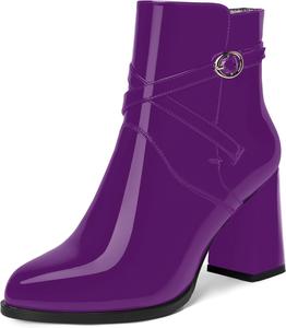 Женские ботильоны FEMSTEP с лакированной пряжкой для ночного клуба, с круглым носком, модные, на толстом каблуке, высотой до щиколотки, 8,4 см, Purple