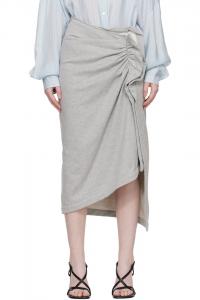 Dries Van Noten Серая хлопковая юбка миди с оборками