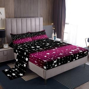 Erosebridal Комплект постельного белья Glitter Star с блестками в черно-фиолетовой галактической расцветке, Black Purple