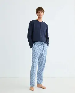 Мужская длинная пижама из фланели смешанной ткани Dustin, темно-синий