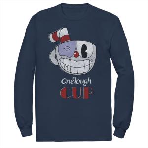 Мужская футболка с длинными рукавами и рисунком Cuphead One Tough Cup Black Eye Wink Licensed Character