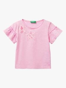 Детская футболка с кружевными рукавами и морской звездой Benetton, Pink