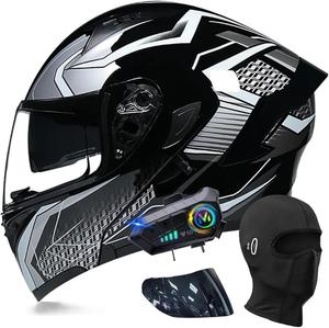Шлем мотоциклетный модульный Guenzo Bluetooth, черный / серебряный