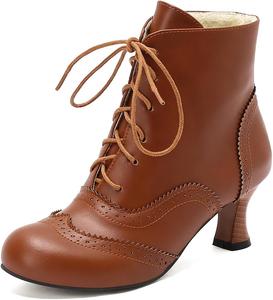 Женские низкие каблуки-кисточки, нарядные ботильоны с шнуровкой, круглый носок, винтажные оксфорды с декоративной перфорацией, короткие ботинки JOEUSTY, Tan