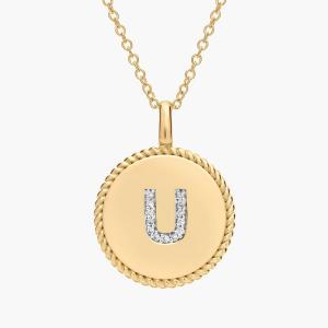 Подвеска с инициалом в виде буквы U из желтого золота 14 карат с бриллиантами Blue Nile