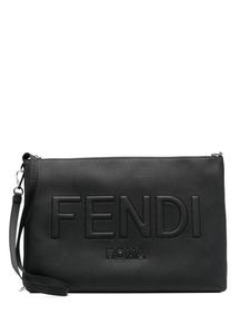 FENDI клатч с тисненым логотипом, черный