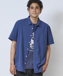 Рубашка из органического хлопка сирсакер, короткие рукава, в полоску, японский крой.