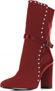 Женские сексуальные сапоги YDN с широким голенищем, закрытым носком, заклепками, ботильоны на массивном высоком каблуке с пряжкой и ремешком на щиколотке, для работы, шопинга и вечеринок, размеры 4-16 US, Red