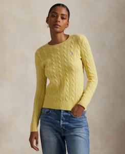Женский свитер с круглым вырезом из шерсти и кашемира с косами Polo Ralph Lauren, Fall Yellow