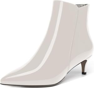 Женские ботинки MOVINSTEPS с молнией, с заостренным носком, однотонные, для холодной погоды, из лакированной кожи, рабочие, на невысоком каблуке-кистенке, высота голенища до щиколотки, каблук 2 дюйма, White