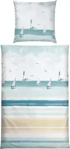 Постельное белье сине-бежевое 1x 155x220 см + 1x 80x80 см REDBEST