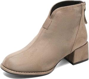 Женские комфортные классические ботинки Chelsea XYD, высокий голеностоп, массивный каблук-блок, из искусственной замши, без шнуровки, повседневные модные ботильоны с круглым носком и задней молнией, Tan