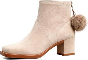 Женские стильные ботильоны с закрытым квадратным носком, низким устойчивым каблуком, молнией сзади, искусственным мехом, повседневные офисные туфли размер 4-16 US Wo wagas, Beige