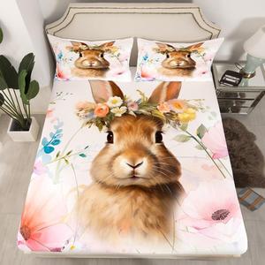 Erosebridal Комплект постельного белья Happy Easter Bunny с кроликами и цветочным принтом для детей, Multi 01