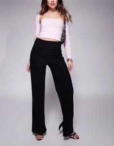 Брюки прямого кроя с высокой талией и разрезами по бокам черного цвета ASOS DESIGN