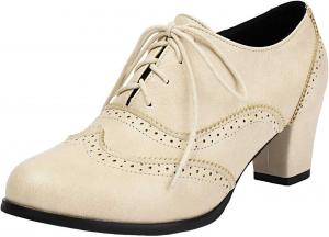 Женские оксфорды с винтажными массивными каблуками, туфли-оксфорды на толстом каблуке, викторианские ведьмовские туфли, женские шнурованные рабочие офисные туфли, удобные оксфорды на каблуке с круглым носком, туфли для вечеринки и платья Generic, Beige