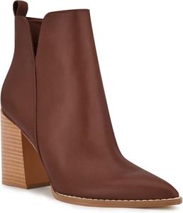 Женские ботильоны Juliet Holy V-образного выреза с заостренным носком, массивным каблуком, боковой молнией и кожаными вырезами в стиле вестерн, Dark Brown