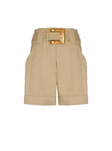 Шорты из хлопковой габардины с поясом Balmain, бежевый