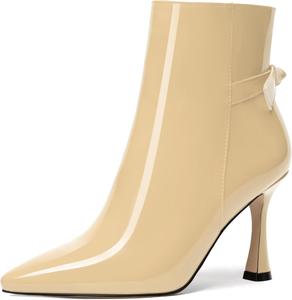 Женские ботильоны FEMSTEP с заостренным носком, повседневные, лакированные, для свиданий, на молнии, на высоком каблуке 3,3 дюйма, Beige