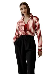 Классическая женская шелковая рубашка в полоску LILYSILK, Red white stripes
