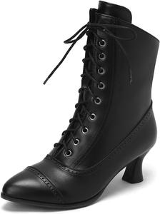 Викторианские ботинки Seborluys для женщин, винтажные бабушкины ботинки, ренессансные ботильоны ведьмы, ботильоны 70-х на шнуровке с низким каблуком и молнией, Black