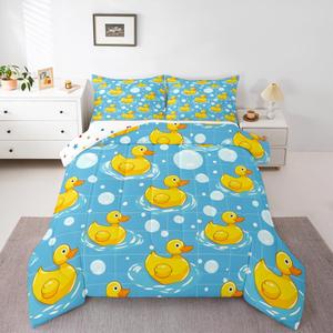 Erosebridal Комплект постельного белья Yellow Rubber Duck с милыми уточками в клетку, кавай дизайн для детской комнаты, Blue Yellow White