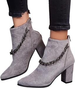 No Brand Удобные ботильоны на щиколотке с цепочками для женщин, с заостренным носком и массивным каблуком, мягкие и комфортные замшевые ботинки Челси (Цвет: синий, Размер: 10,5 US)
