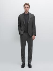 Блейзер из шерстяной смеси с узором «елочка» Massimo Dutti, серый