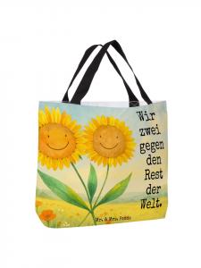 Сумка-шоппер с рисунком цветов и подсолнухов и надписью белого цвета Mr. & Mrs. Panda