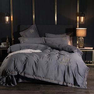 YUSIWOAL Комплект постельного белья фланелевый мягкий тёплый с вышивкой синий Blue