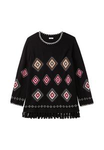 Свитер с этническим узором и бахромой Sheego, черный