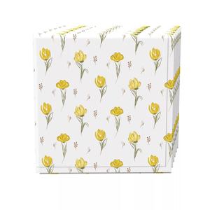Набор салфеток из 4 шт., 100% хлопок, 20x20 дюймов, нарисованные вручную желтые тюльпаны