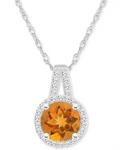 Ожерелье с подвеской в виде ореола из аметиста (1-1/4 карата) и бриллианта (1/6 карата) длиной 18 дюймов из стерлингового серебра (также из цитрина, граната, перидота и голубого топаза) Macy'S, citrine