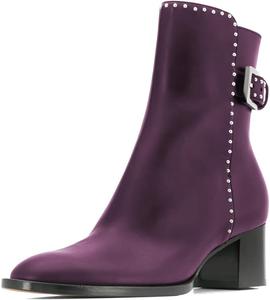 Женские ботильоны XYD с массивным каблуком, круглым носком, заклепками, на молнии сзади и ремешком с пряжкой, повседневные офисные туфли, Purple