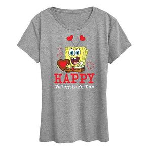 Футболка женская Spongebob Squarepants Happy Valentine's Day Nickelodeon, Heather Gray