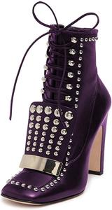 Женские ботильоны FYS с квадратным носком, заклепками и заклепками, массивным каблуком, металлической пряжкой, шнуровкой, для вечеринок и особых случаев, размеры 4-16 US, Purple