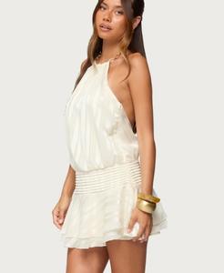 Женское мини-платье в глянцевую полоску с заниженной талией Edikted, Beige