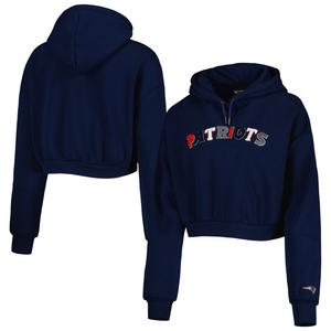 Женский укороченный пуловер с капюшоном The Wild Collective Navy New England Patriots