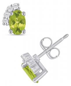 Серьги с драгоценными камнями и бриллиантами (1/10 карата) в оправе из белого золота 10 карат (также доступны в оправе из желтого золота 10 карат) Macy's, Peridot
