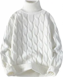 Мужской свитер с воротником-гольф свободного кроя, теплый зимний