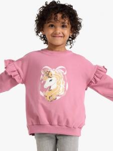 Детский хлопковый джемпер с пайетками и оборкой в виде единорога Lindex, Dusty Pink