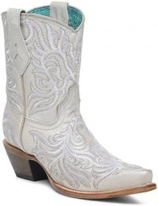 Ботинки Corral Boots Womens Ankle Embroidered Snip Toe Pull On Casual Boots Ankle Mid Heel 2-3" - White