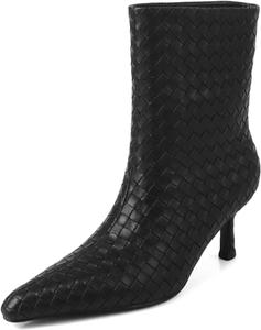 Женские ботинки с плетеным дизайном, на шнуровке, из натуральной кожи, подкладка из замши, высокий каблук-стилет, заостренный носок, большой размер, 6 см UNWRBD, Black