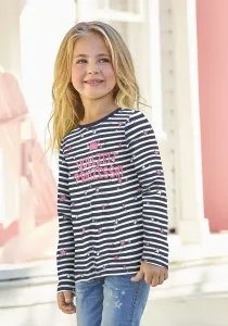 KIDSWORLD рубашка с длинными рукавами "Постоянная принцесса" с полосками и маленькими звездочками, цвет Marine-Weiß-Gestreift