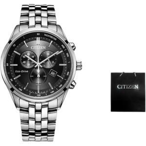 CITIZEN Часы Ecology Drive Collection Solar Quartz Movement Stainless Steel Strap Watch Men's Watch Black Dial, Black